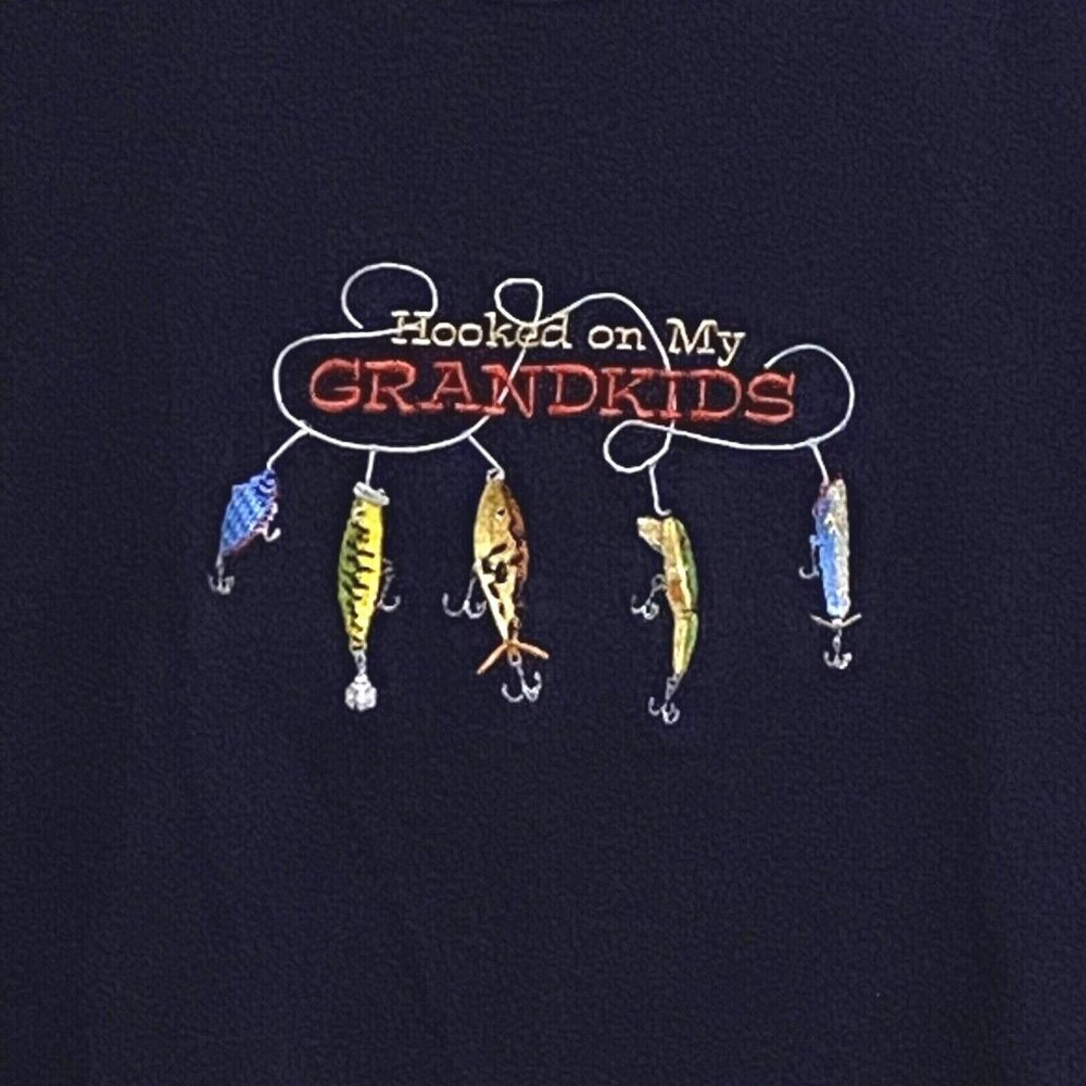McSport Hooked on My Grandkids Embroidered T-Shirt M Blue